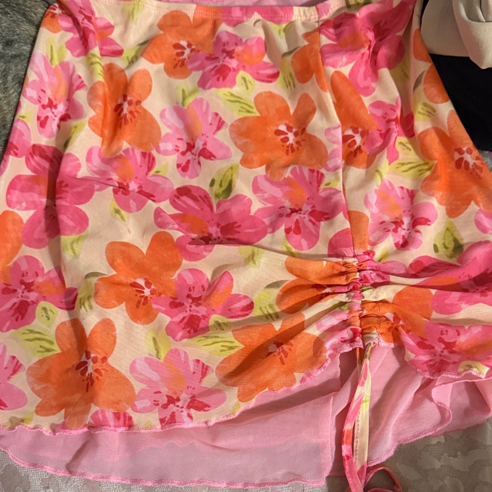 SHEIN Floral Mini Skirt - Pink and Orange